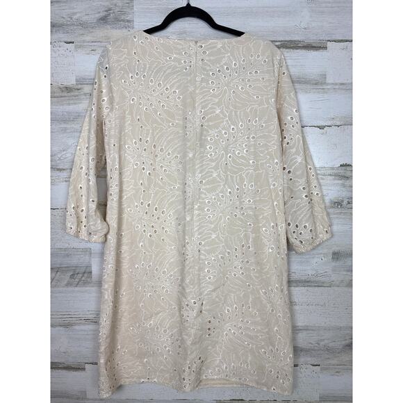 Preston & York Womens 6 Joanne Embroidered Eyelet 3/4 Sleeve Dress boho beige - Picture 4 of 8